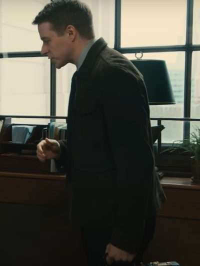 Ella McCay Jack Lowden Green Suede Leather Jacket