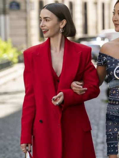 Emily in Paris Emily Cooper Red Wool Coat