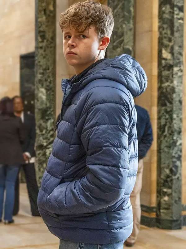 Unforgivable 2025 Finn McParland Blue Puffer Hooded Jacket