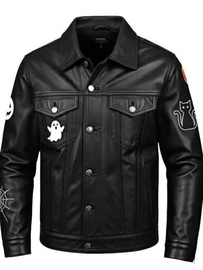 Halloween Black Trucker Leather Jacket