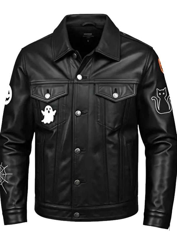 Halloween Black Trucker Leather Jacket