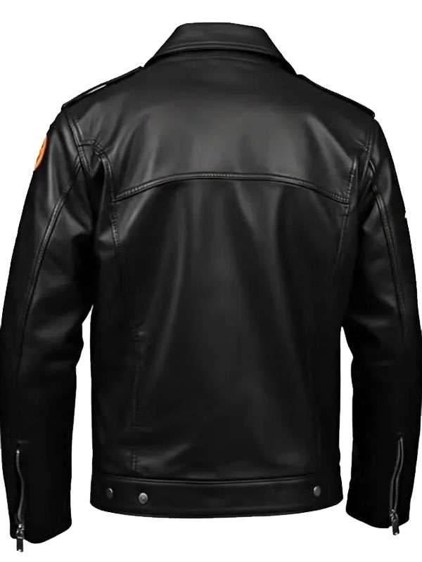 Ghost and Pumpkin Black Trucker Leather Jacket