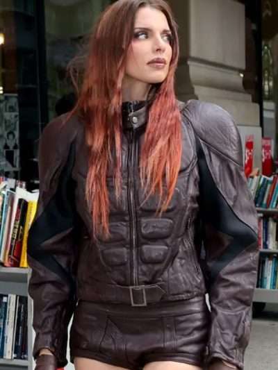 Julia Fox Padded Brown Leather Jacket