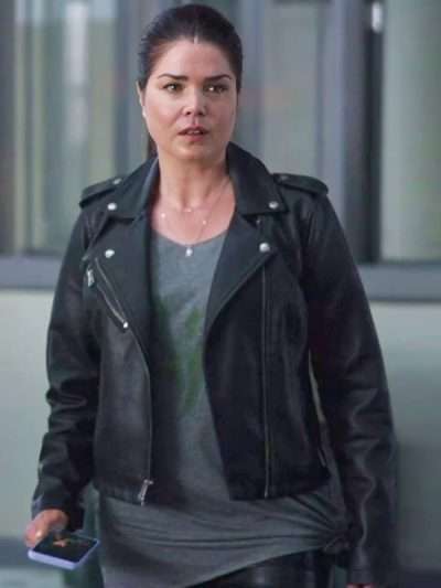 Wild Cards 2025 Marie Avgeropoulos Black Biker Leather Jacket