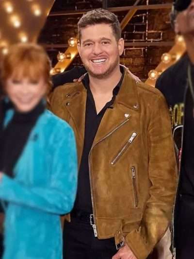Michael Buble The Voice 2025 Brown Suede Leather Jacket