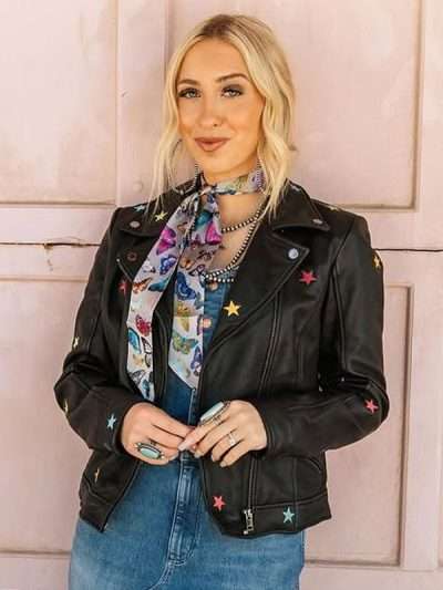 Morgan Nicole Zipperlen Star Black Leather Jacket