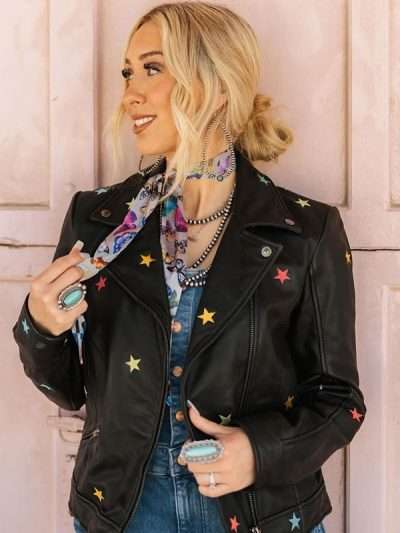 Morgan Nicole Zipperlen Star Leather Jacket