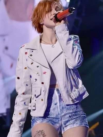 Hayley Williams White Biker Leather Jacket