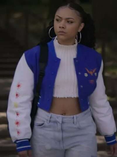 Power Book II Ghost S04 Alix Lapri Blue and White Varsity Jacket
