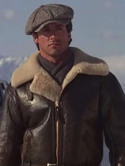 Movie Rocky IV Sylvester Stallone Brown Shearling Leather Jacket