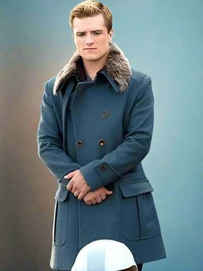 The Hunger Games: Catching Fire Josh Hutcherson Blue Wool Shearling Coat