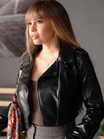 Wild Cards S02 Vanessa Morgan Black Cropped Leather Jacket