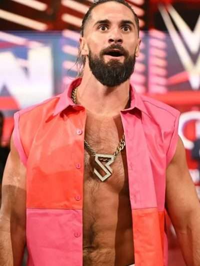 Seth Rollins Pink and Red Leather Vest