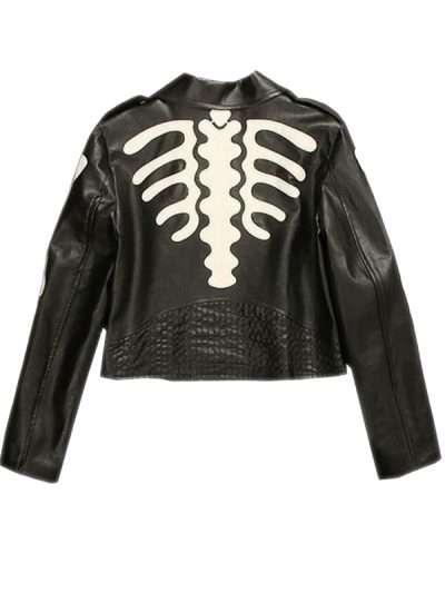 Women Black Leather Jacket with Skeleton