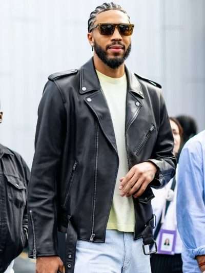 New York Fashion Week 2025 Jayson Tatum Leather Jacket