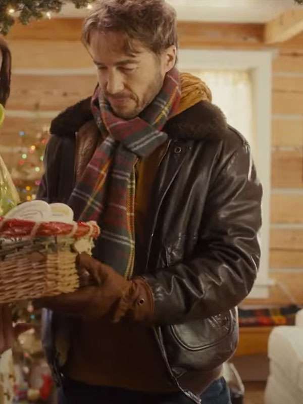 Movie A Cherry Pie Christmas 2025 Ryan Carnes Black Bomber Leather Jacket