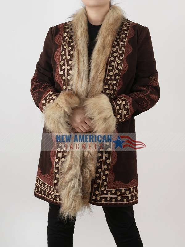 A Complete Unknown Sylvie Russo Brown Shearling Coat