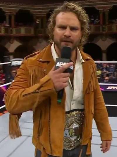 AEW x NJPW Hangman Adam Page Brown Suede Leather Jacket