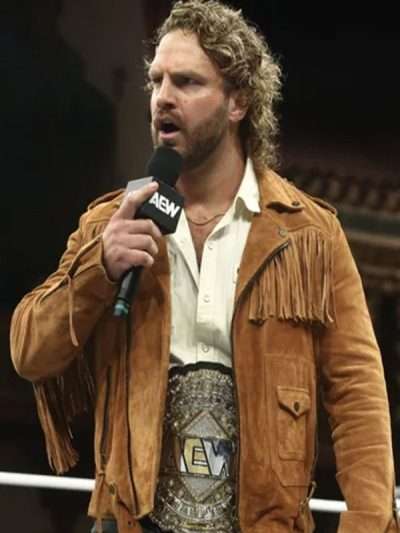 AEW Hangman Adam Page Brown Suede Leather Fringe Jacket