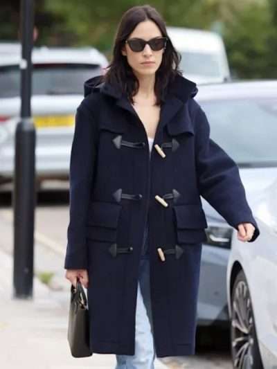 Alexa Chung 2025 Blue Hooded Coat