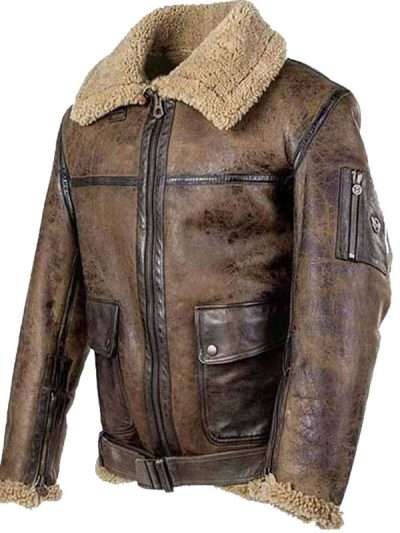 Arnold Shearling Brown Aviator Leather Bomber Jacket
