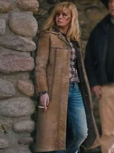 Classic Beth Dutton Brown Suede Trench Coat for Women