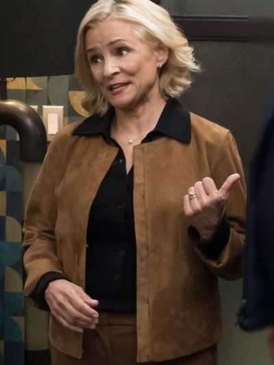 Elsbeth 2025 Amy Sedaris Brown Suede Leather Jacket
