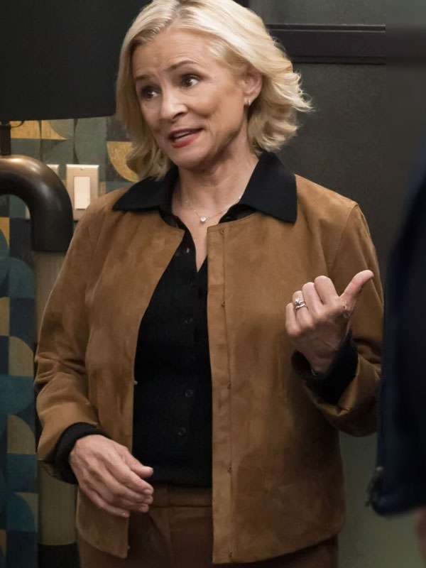 Elsbeth 2025 Amy Sedaris Brown Suede Leather Jacket