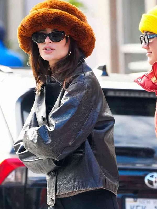 Emily Ratajkowski NYC Brown Leather Jacket