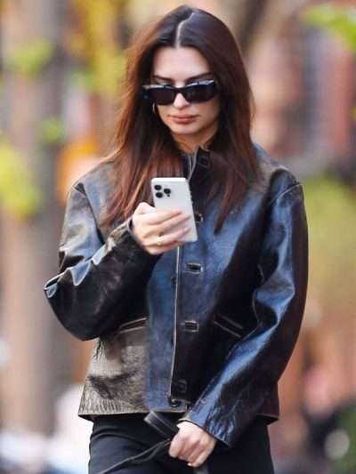 Emily Ratajkowski Mango Leather Jacket