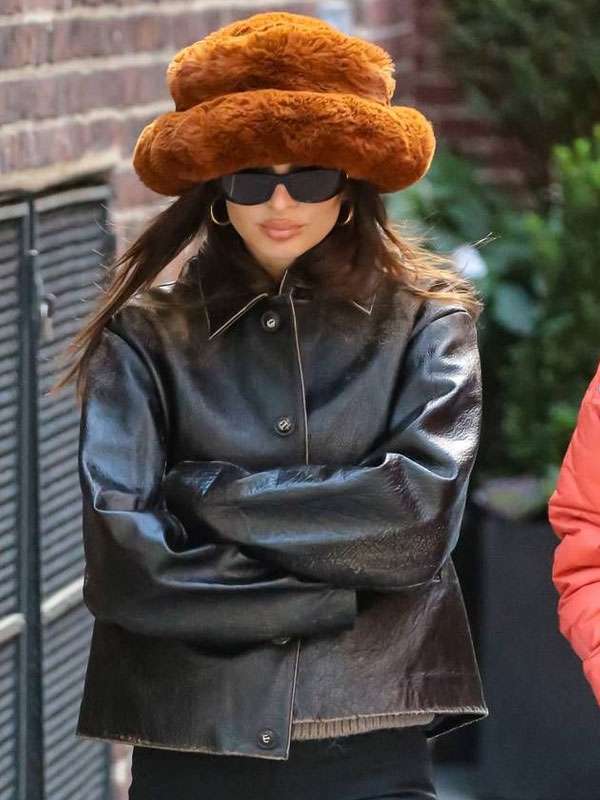 Emily Ratajkowski Brown Leather Jacket