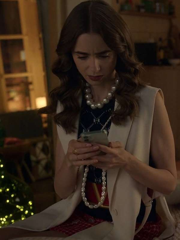 Emily in Paris Lily Collins White Vest