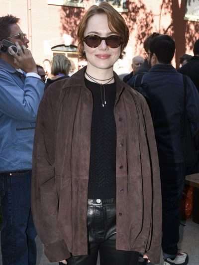 Emma Stone Telluride Film Festival Brown Leather Shirt