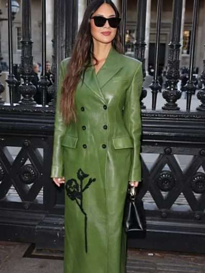 London Fashion Week 2025 Olivia Munn Green Leather Coat