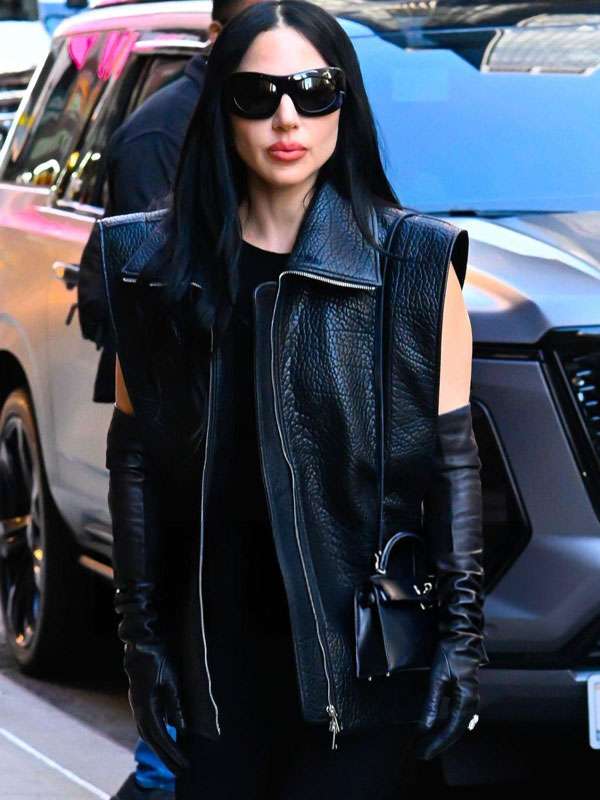 Lady Gaga The Late Show 2025 Black Leather Vest