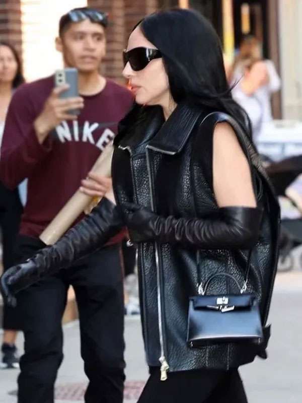 Lady Gaga The Late Show With Stephen Colbert 2025 Black Leather Vest