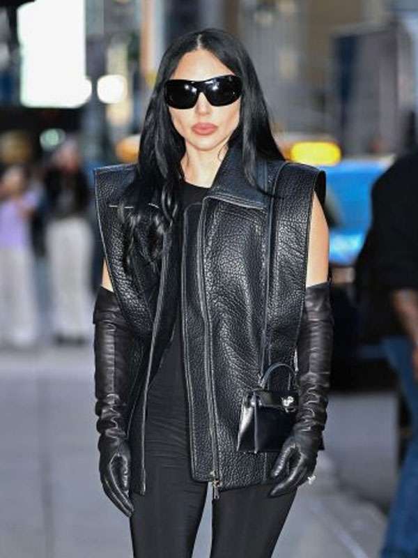Lady Gaga The Late Show With Stephen Colbert 2025 Black Leather Vest