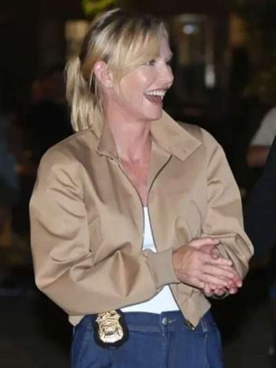 Law & Order SVU Kelli Giddish Beige Cropped Bomber Jacket