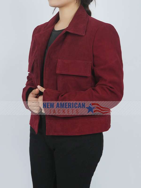 Michelle Monaghan The Family Plan 2 Red Wool Jacket