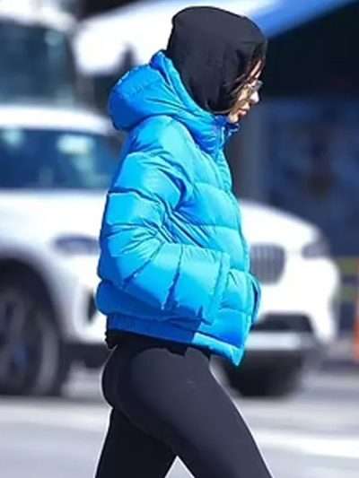 NYC Emily Ratajkowski Blue Puffer Jacket
