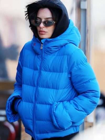 Emily Ratajkowski Blue Hooded Jacket