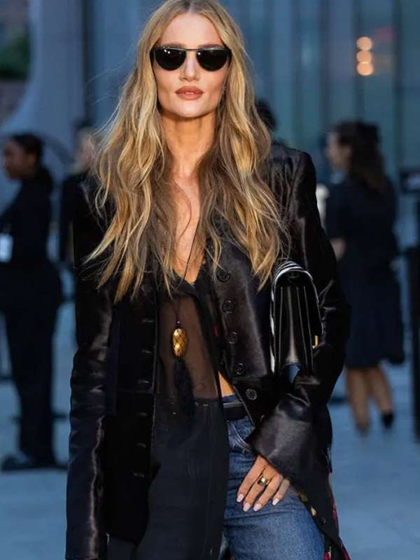Rosie Huntington-Whiteley Khaite Fashion Show Black Leather Jacket
