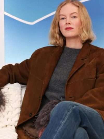 Rosy McEwen Rabbit Trap Brown Leather Blazer