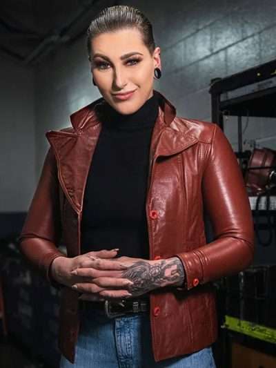 WWE Rhea Ripley Brown Biker Leather Jacket