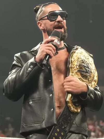 WWE Monday Night RAW 2025 Seth Rollins Black Leather Jacket