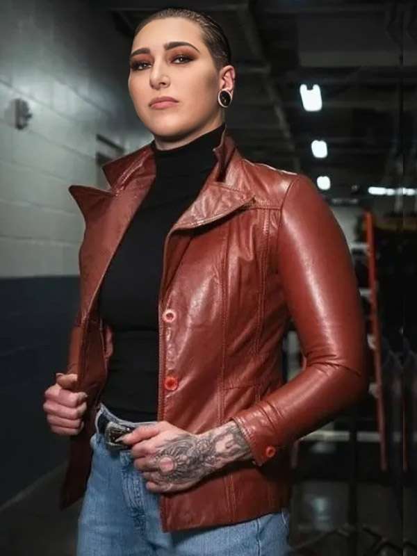 Rhea Ripley Brown Leather Jacket
