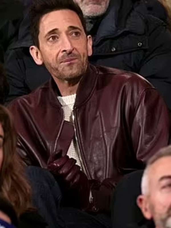 Adrien Brody Como vs Roma Match Maroon Bomber Leather Jacket