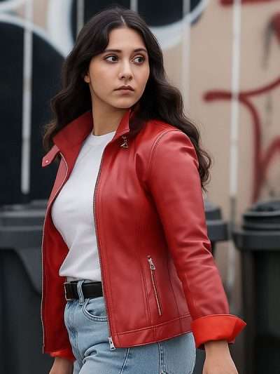 Amanda Arcuri Sheriff Country 2025 Red Leather Jacket