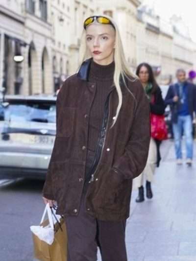Anya Taylor-Joy PFW Suede Leather Jacket