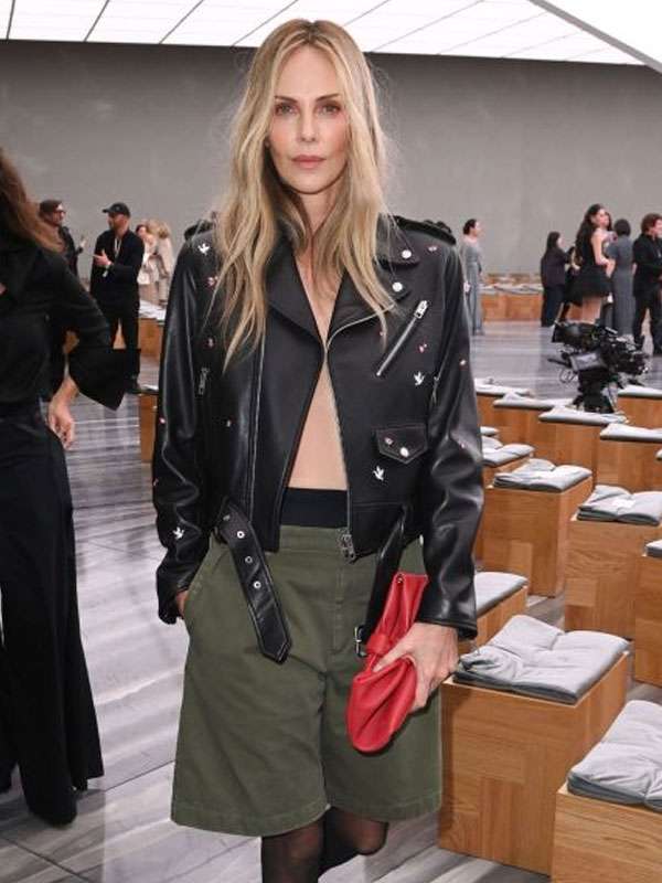 Charlize Theron Dior Fashion Show 2025 Black Leather Jacket